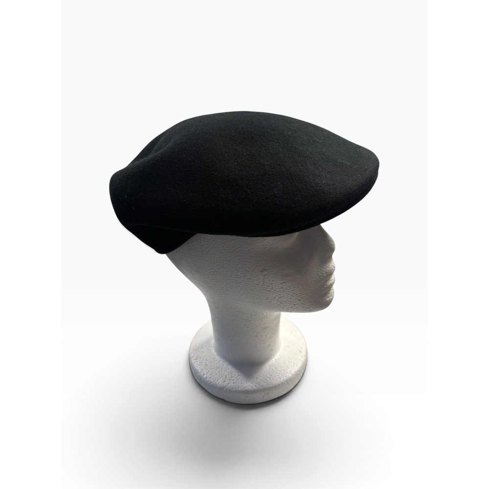 Vintage Pure Wool Black Flat Cap Mens Medium Made in USA Ivy Driving Hat - Picture 3 of 6